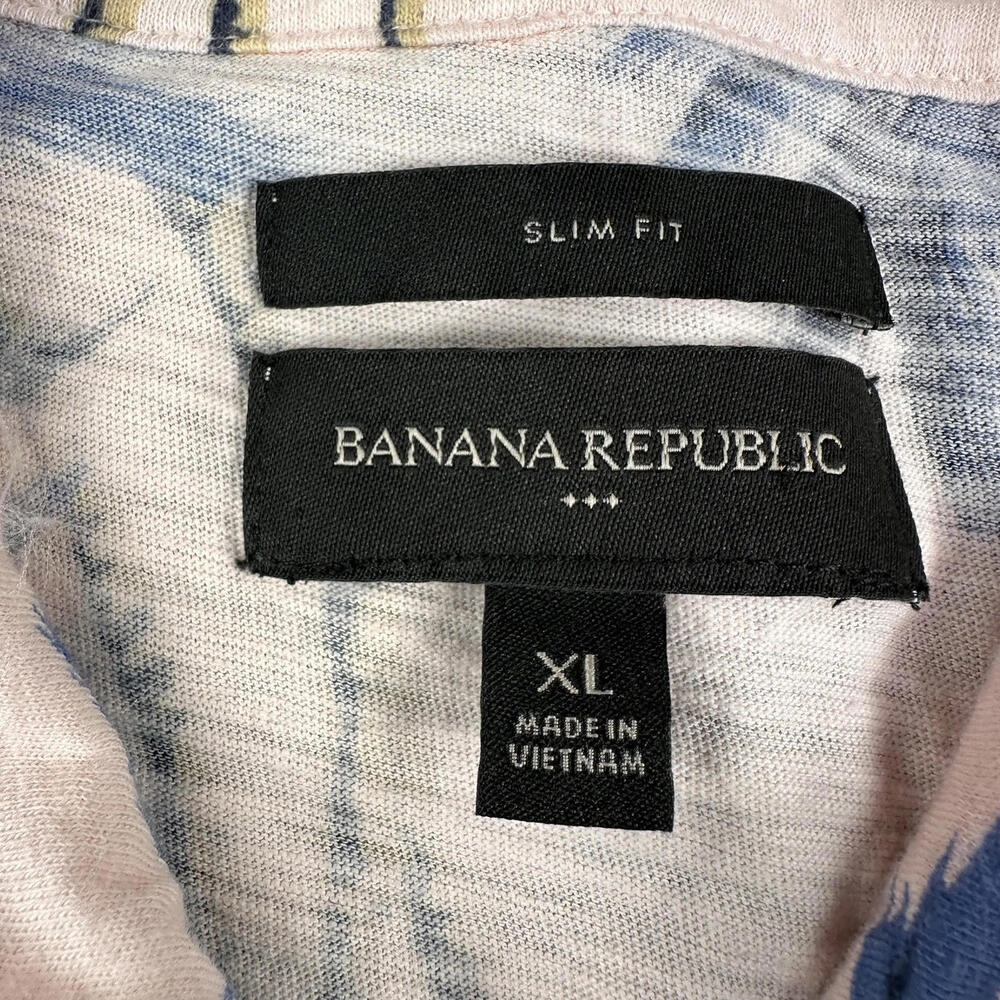 Banana Republic Hawaiian Shirt Mens XL Light Pink All Cotton Palm Tree AOP Slim - Picture 3 of 6